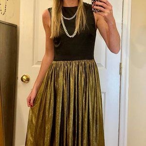 Renvy Pleat Skirt Fit & Flare Dress | Black & Gold | XS